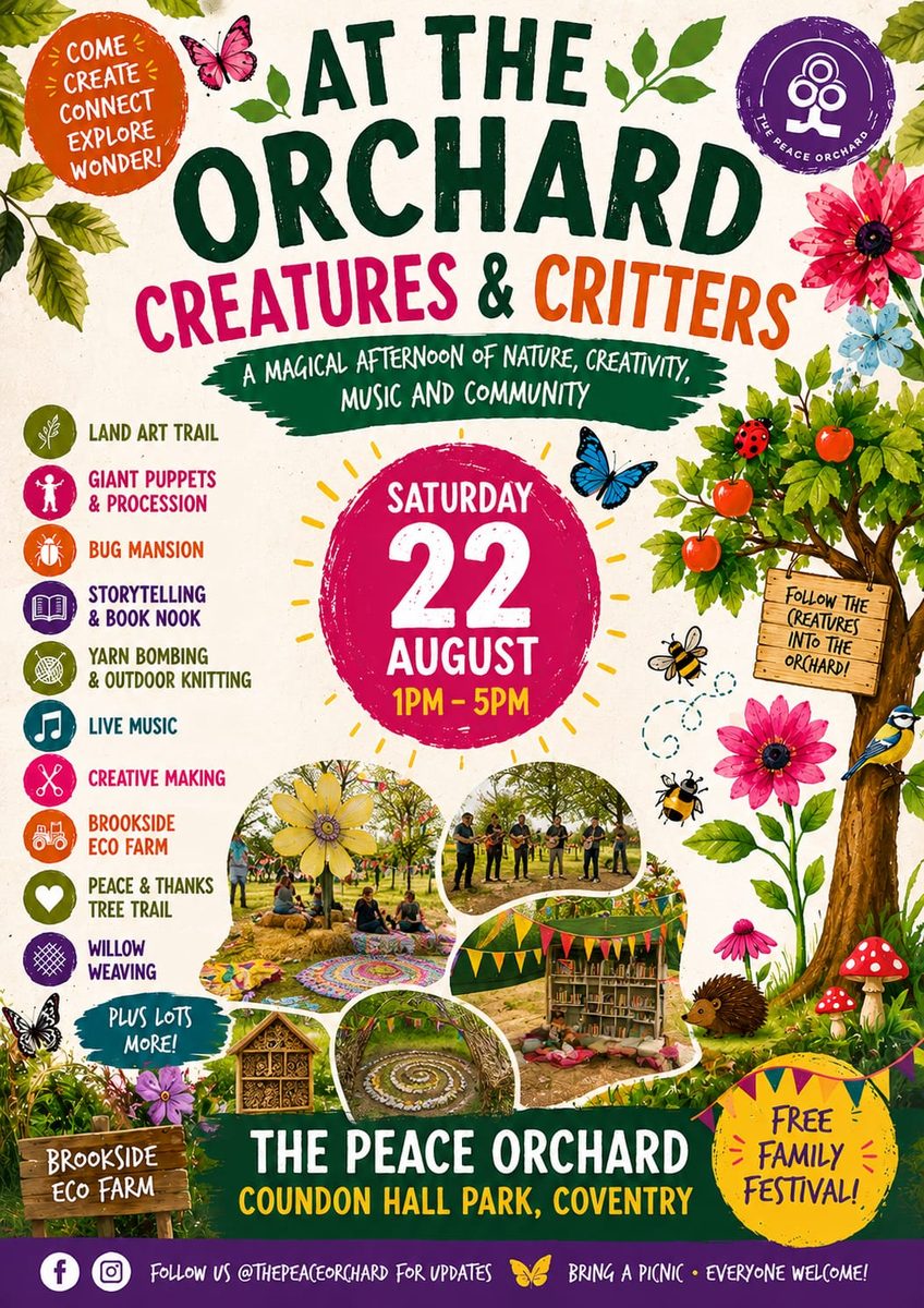 At The Orchard: Creatures & Critters — a free family festival at The Peace Orchard, Saturday 22 August 2026, 1pm to 5pm